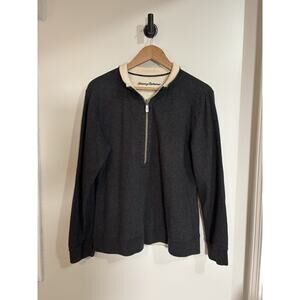 Tommy Bahama Women’s 1/2 Zip Pullover Size L Reversible Gray Cream Golf Outdoor